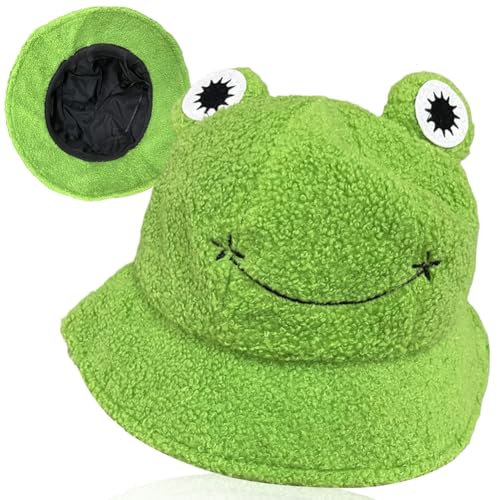 QYEHF Frosch Fischerhut,Fischerhüte Damen Anglerhut Frosch Sonnenhut Fischerhut,Herbst und Winter Handtuch Tuch kleine Gesicht Schattierung Waschbecken Hut, Feiertage, Spaß, Party, Geschenk