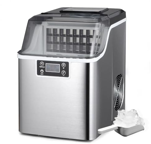 Macchina per il ghiaccio da banco, 2 modi per aggiungere acqua, macchina per cubetti di ghiaccio autopulente con paletta per ghiaccio e base per secchio, 66 libbre/24 ore, macchina per cubetti di gh