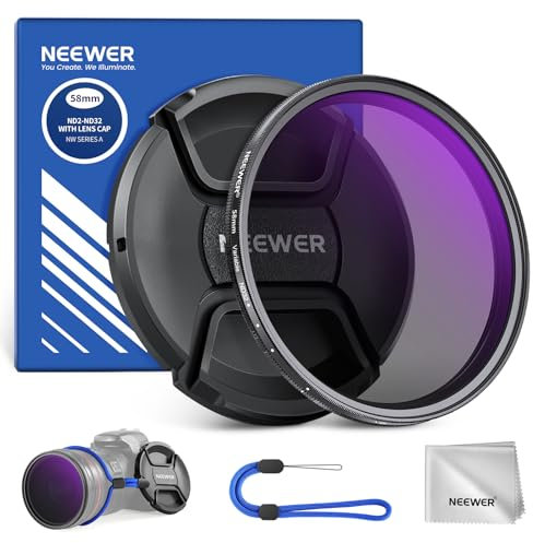 NEEWER 58mm ND2-32 (1-5 Stops) Variable ND Filter with Lens Cap, Cleaning Cloth, Precise Neutral Density Adjustment, Multicoated Optical Glass, Camera Photography Accessories