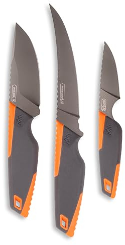 OUTDOOR EDGE VANTEX 4-Piece Roll Pack Hunting Knife Set - Includes Drop-Point, Boning, Caping Knives & Sharpener - Great Elk and Deer Field Dressing Processing Kit for Hunters