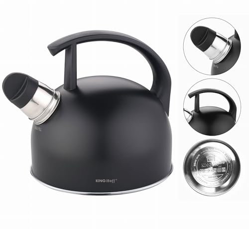 Kinghoff KH-1897 Bouilloire sifflante en acier inoxydable Noir mat 1,5 l
