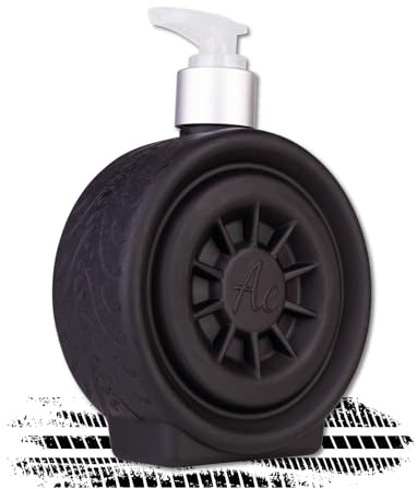 Accentra Seifenspender im Reifen Design, Handseife WHEEL in Felgen-Optik, mit 320ml Handseife im Pumpspender, Flüssigseife, Duft: Sandalwood & Musk, Männer Geschenkidee für Auto-Liebhaber & Bastler