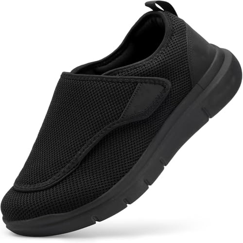 Zapatos ortopédicos extra anchos para diabéticos mayores con cierre zapatos cómodos para pies hinchados pantuflas ortopédicas para mujer. (negro, Sistema tallas calzado EU, Adulto, Números, Ancho, 44)