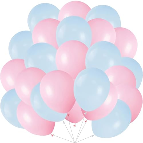60 Stück Luftballons Blau Rosa, 12 Zoll Macaron Helium Luftballons Pastell Blau Rosa Latex Ballons Gender Reveal Balloon fur Geburtstag Hochzeit Geschlecht Offenbaren Babydusche