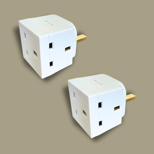 2 Way Double Block Plug Adaptor – 2-Way 3 Pin Plug Adapter- 3 Pin Socket Splitter – Power Extender 250V 13 Amp Multiplug Block for Kitchen, Office, Laptop, Lighting- Travel White (2)