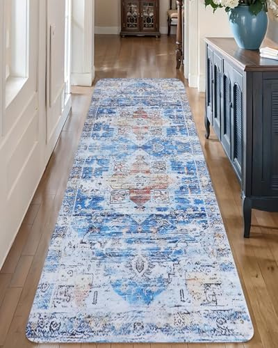 Ever Fairy Vintage Teppich Läufer Flur 60x180cm Waschbarer rutschfest Flurläufer Küchenteppich Weich Kurzflor Flurteppich Läufer für Flur Küche Schlafzimmer Wohnzimmer