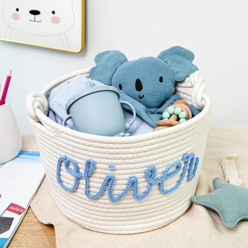 Miguha Cesto portaoggetti personalizzato for giocattoli, cesto con nome personalizzato for neonati, scatola porta pannolini in corda di cotone fatta a mano, baby shower, regalo for organizzatore di co