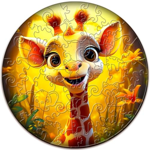SECOGM Holzpuzzle Kinder, Giraffe Kinderpuzzle ab 3 Jahren, Unregelmäßiges Großteile-Puzzle 50 Teilen, Vorschul-Lernpädagogisches Puzzle,29×29 cm