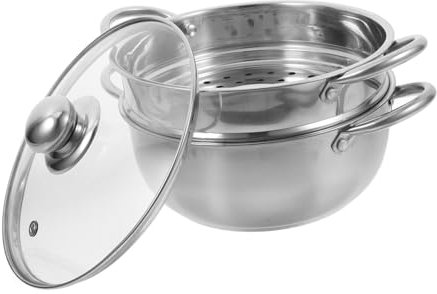 Luxshiny Olla Vapor De Acero Inoxidable Doble Con Tapa Segura y Múltiples Orificios Para Cocción Uniforme Apta Para Vaporera Saludable y Almacenamiento Apilable