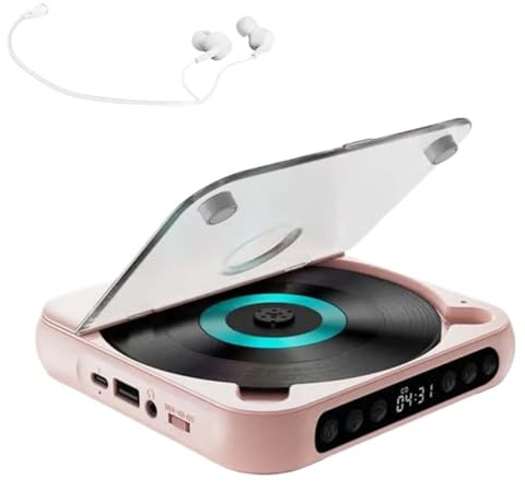 Lettore CD Portatile Bluetooth, Wireless, Piccolo Lettore CD Ricaricabile E Leggero per Casa/Auto, Audio Hi-Fi, Supporta Cuffie Bluetooth E Uscita Aux(Pink)