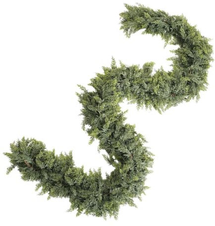Masoog Christmas Cypress Garland, Artificial Green Plants Decoration for Home, Reusable Christmas Decoration for Fireplace, Indoor and Outdoor Use, Railing, Door, Wall