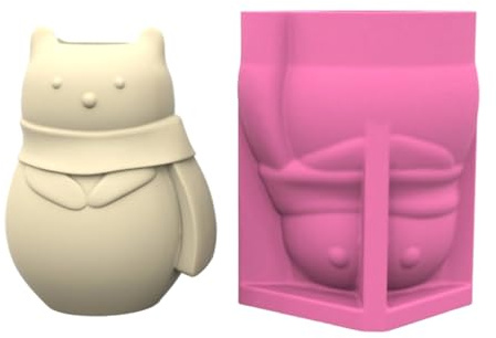 Moules en silicone en forme d'ours portant une écharpe pour créer des vases en béton uniques et des pots de fleurs antiadhésifs