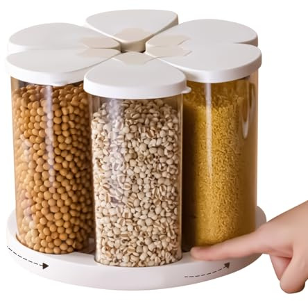 Besreey Dispensador De Arroz Y Granos,Dispensador De Granos Contenedores Giratorios De Cocina | Organizador 6 Compartimentos Cocina Para Harina Azúcar Legumbres Golosinas Despensa Encimera