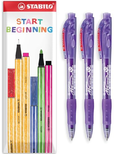 STABILO maraton – infällbar kulspetspenna – fina 0,7 mm spetspennor (violett, 3-pack)