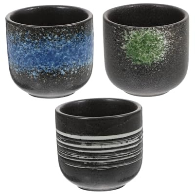 JECOMPRIS Teacup Drinking Cup Set 200ml Ceramic 3pcs Japanese Style | Decorative Tea Cup, Tea Room and Office Use, Easy to Clean, Safe and Not Easy to Fade