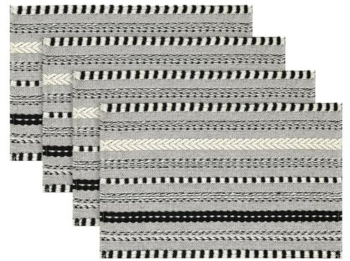 Artoid Mode Black Farmhouse Woven Braided Stripe Placemats Set of 4,12x18 Inch Seasonal Holiday Table Mats Party Kitchen Dining Decoration