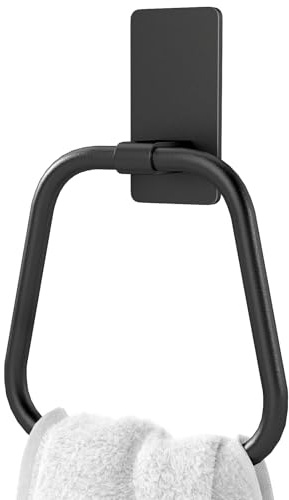 JUYSON Towel Ring, Hand Towel Holder for Bathroom, Adhesive Hand Towel Holder, Adhesive Towel Racks, Wall Mount Towel Hanger for Bathroom, Kitchen, NO Drill Easy to Install(Matte Black)