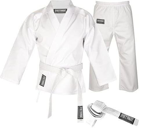 VELO Lightweight Karate Uniform Gi for Kids & Adults, 8oz durable martial arts uniforms with jacket, pants & belt karate suit (White, 5)