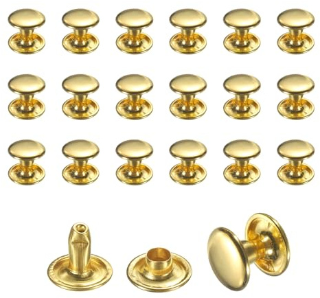 QUARKZMAN 50 Juegos De Remaches De Cuero 9mm Remaches De Doble Tapa Dorado | 8mm Altura Tachuelas Tubulares De Metal, Para Reparación Y Decoración De Manualidades En Cuero DIY Ropa