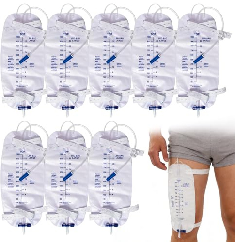 Dengthrive 8pcs 1000ML Urinary Drainage Bag, Urine Bag with Anti Reflux Chamber, Urine Bag Individually Sealed, Catheter Leg Bag Catheters 30 Cm Tube Length with T-Tap Valve, Night Bags for Catheters
