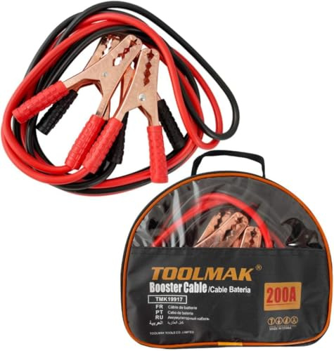 TOOLMAK Cavi Avviamento Auto 200A 2,5 m con Pinze Isolate | CCA, 2,5 m, pinze isolate rosse e nere, ideale per emergenze con batteria scarica