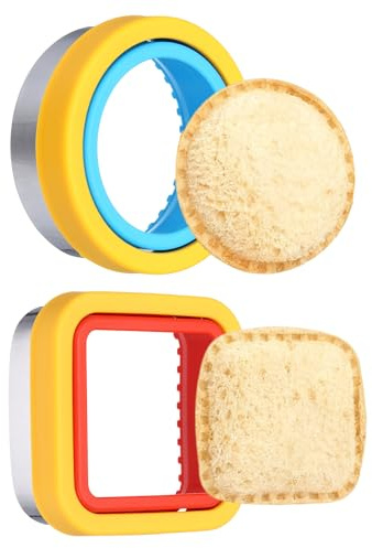 sourcing map 2 Pcs Sandwich Cutter and Sealer, Cute Cookie Cutters, Sandwich Maker Bread Decruster Lunch Accessories Square Round Shape for Lunchbox DIY Cookie Lunch Bento Gift, Red/Yellow/Blue