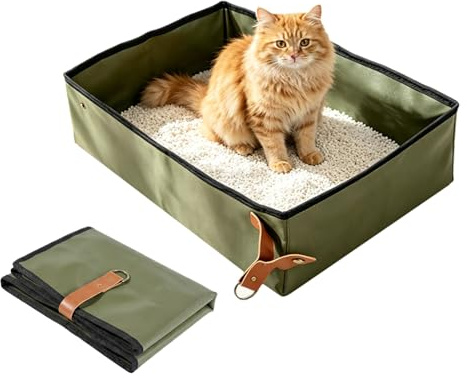 Portabel kattsandlåda, hopfällbar kattsandlåda, vattentät kattlåda, vattentät kattrenar, bärbar hopfällbar kattsandlåda för resor, camping, utomhus, grön