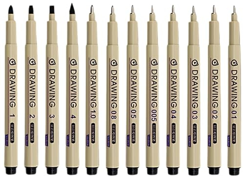Ebksqs Fineliner-Set, 12 Stück (0.3mm, Schwarz) – Vielseitige Feinzeichner Für Präzises Zeichnen, Manga, Technische Skizzen Und Kunst