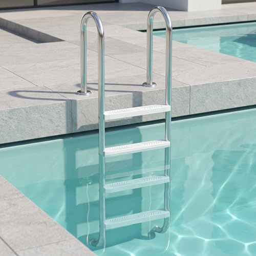 YRHome 4 Stufen Poolleiter Aus 304 Edelstahl rutschfest ABS Trittstufen Bis 150 kg Traglast,Schwimmbadleiter für Gartenpool Einbaupool Geeignet bis 150 cm Beckentiefe