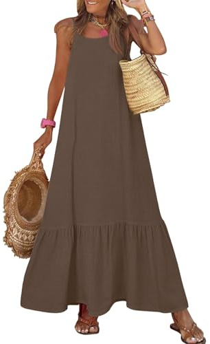 Abito Donna Estivo Lungo - Vestito Lungo Donna Estivo con Spalline Sottili, Schiena Scoperta e Lacci, Abito Casual Modello Maxi, Balza al Fondo per Mare Vacanza Spiaggia da Giorno