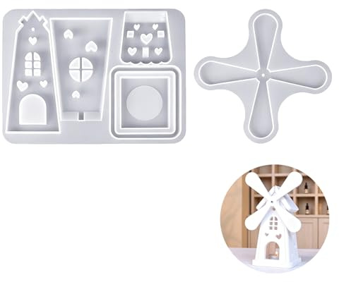 Stampo in silicone a forma di mulino a vento con incisione a cuore, pieghevole, per cemento, gesso e resina epossidica, decorazione fai da te e artigianato