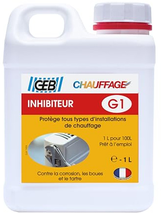 GEB Chauffage - Inhibiteur G1, Protège tous types d'installations de chauffage contre la corrosion, les boues et le tartre - 1 litre
