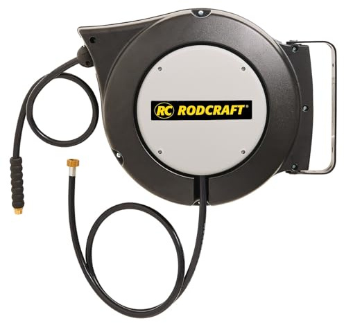 Rodcraft SAR22 Schlauchaufroller, 16 m Schlauchlänge (PU, 10 mm Innendurchmesser, 4 mm Wandung), max. Arbeitsdruck 15 bar für Druckluft, 3/8 Zoll BSP, Komposit Gehäuse