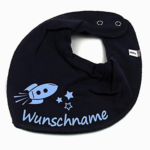 HALSTUCH mit Namen oder Text personalisiert für Baby oder Kind aus Baumwolle in Einheitsgröße Rakete