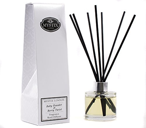 Mystix London Raumduft mit Duftöl und Duftstäbchen | Babypuder & Beerennote Duft | langanhaltend, Safe Raumduft | einfach zu verwenden Duftstäbchen | Elegant & Inviting Aroma Solution | 200ml Flasche