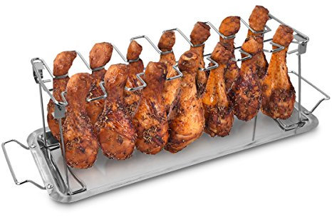 Navaris Chicken Wings Hähnchenschenkel Rack - Backofen Grill Halter für Hähnchenteile - Grillzubehör für BBQ Hähnchen aus Edelstahl mit Schale