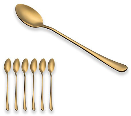 Berglander Langer Griff Edelstahl Eislöffel, Latte Löffel, Cocktail Rührlöffel, Soda Löffel, glänzend Golden, 6er Pack