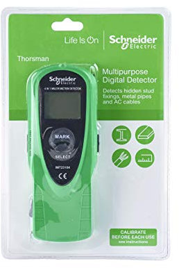 Schneider Electric Thorsman - 4-in-1 Multi Purpose Digital Detector, Stud/Metal/Live AC Wire Detecting, with LCD Display, 60V, IMT23104, Green/Grey