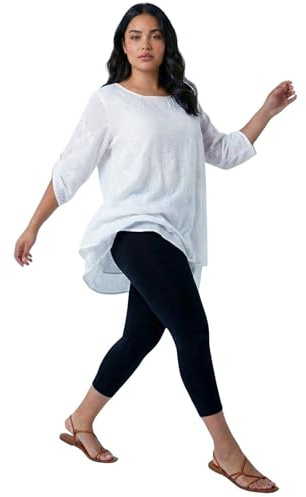 Roman Cropped Legging for Women UK Ladies Capri Pants Stretch Crop Trouser Yoga Gym Shorts Cotton Elasticated High Waist 3/4 Length Sports Workout Regular Plus Size - Black - Size 14