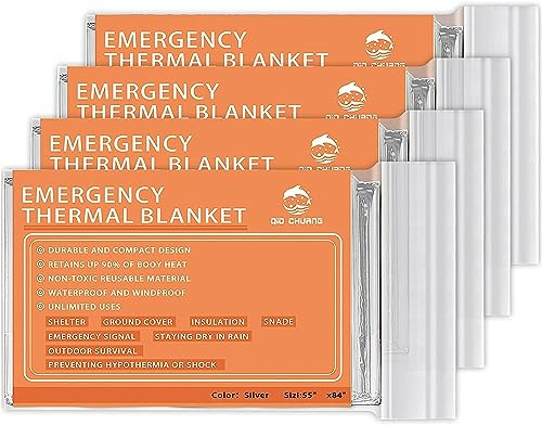 ANMEILU Notfall-Wärmedecken, Mylar – Raumdecke, Überlebens-Set, Campingdecke, 4er-Pack Ideal für Outdoor, Wandern, Survival, Bug Out Bag, Marathons oder Erste Hilfe | Weltraumdecke für Outdoor-Aktivitäten, Erste-Hilfe-Auto-Set für Camping, Wandern, Überleben, Bug-Out-Tasche
