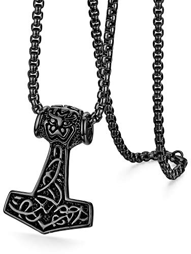 OIDEA Herren Wikinger Wolfskopf Halskette: Wolf Kopf Halbmond Thors Hammer Anhänger mit Weizenkette Odin Glocke Speer Spartaner Helm Nordisch Viking Schmuck Geschenk für Männer