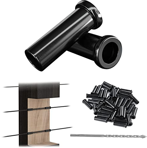 Muzata 40PCS Stainless Steel T316 Protective Sleeves 1/8 Black Cable Railing Kit Hardware Protector Sleeve for 1/8 Wire Rope Wood Posts CR13