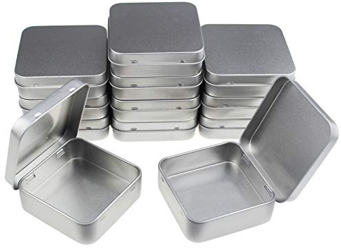 Goodma 12 Pieces Square Metal Empty Tins Home Storage Containers Organizer Mini Box with Hinged Lid, 2.76 x 2.76 x 0.79 inch (Silver)