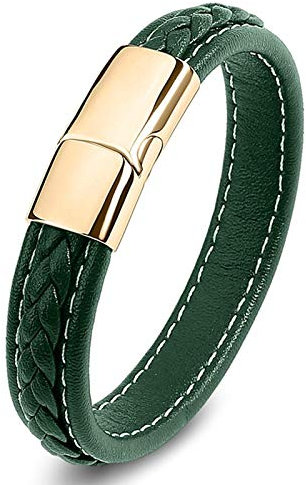 Daesar Partnerarmband Leder mit Magnet Armband Geflochten 16.5CM, Lederarmbänder für Männer Grün