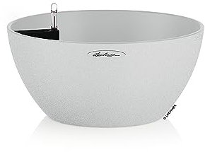 Lechuza Self Watering Plant Pot CUBETO Stone 30 Garden Flower Indoor and Outdoor Plastic Planter with Drainage Hole D30 H13 cm Quartz White