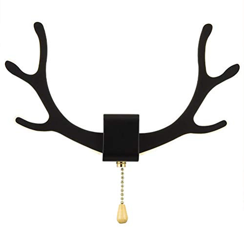 LED 16W Wandleuchte 3 Farben Dimmbar Modern Innen Wandlampe mit Schalter, Geweih Design Wohnzimmer Elch Lichter Wand-Leselicht Dekorationlampe Schlafzimmer Nachttischlampe Flur Hirsch Lichter, Black