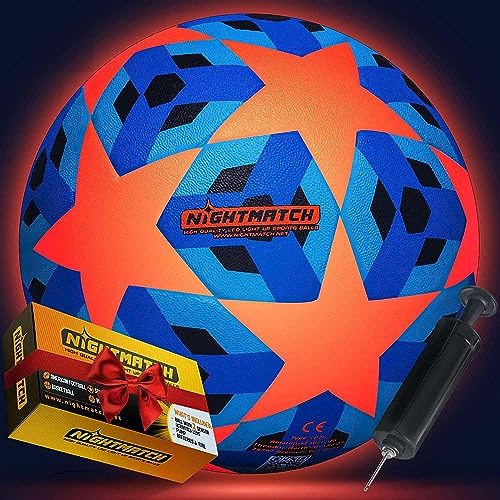 NIGHTMATCH Balón de Fútbol LED - Talla 5 - Balon Luminoso en la Oscuridad - 2 Sensores Activados para Divertirse en la Oscuridad - para Niños (Estrella Azul)