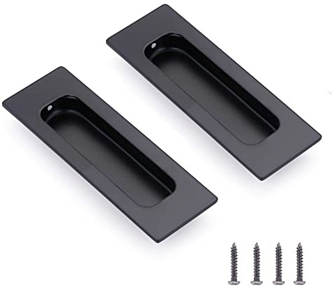 Mogokoyo 2 Stück Edelstahl Muschelgriff Versteckt Möbelgriffe Schubladengriffe Vintage Schiebetürgriff Oval Einlassgriff mit Schraube für Schränke/Schiebetür/Schubladen (Schwarz)