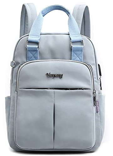 VARLIVOO Mujer Mochila con USB Puerto Mochila 13 Pulgadas Portátil Universitaria Mochila de Mujer Escuela Viajar Colegio Cámping Impermeable Poliéster Azul Claro