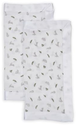 Lulujo Security Lovey Blankets, coperta di sicurezza unisex in mussola di cotone traspirante con finiture in raso setoso, coperta confortevole neutra per ragazze e ragazzi, 40,6 x 40,6 cm, coniglietti